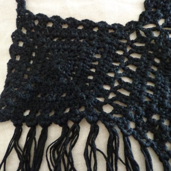 Crocheted Boho Cami Vest Top XS-S Tie Front Fringe - Picture 13 of 14